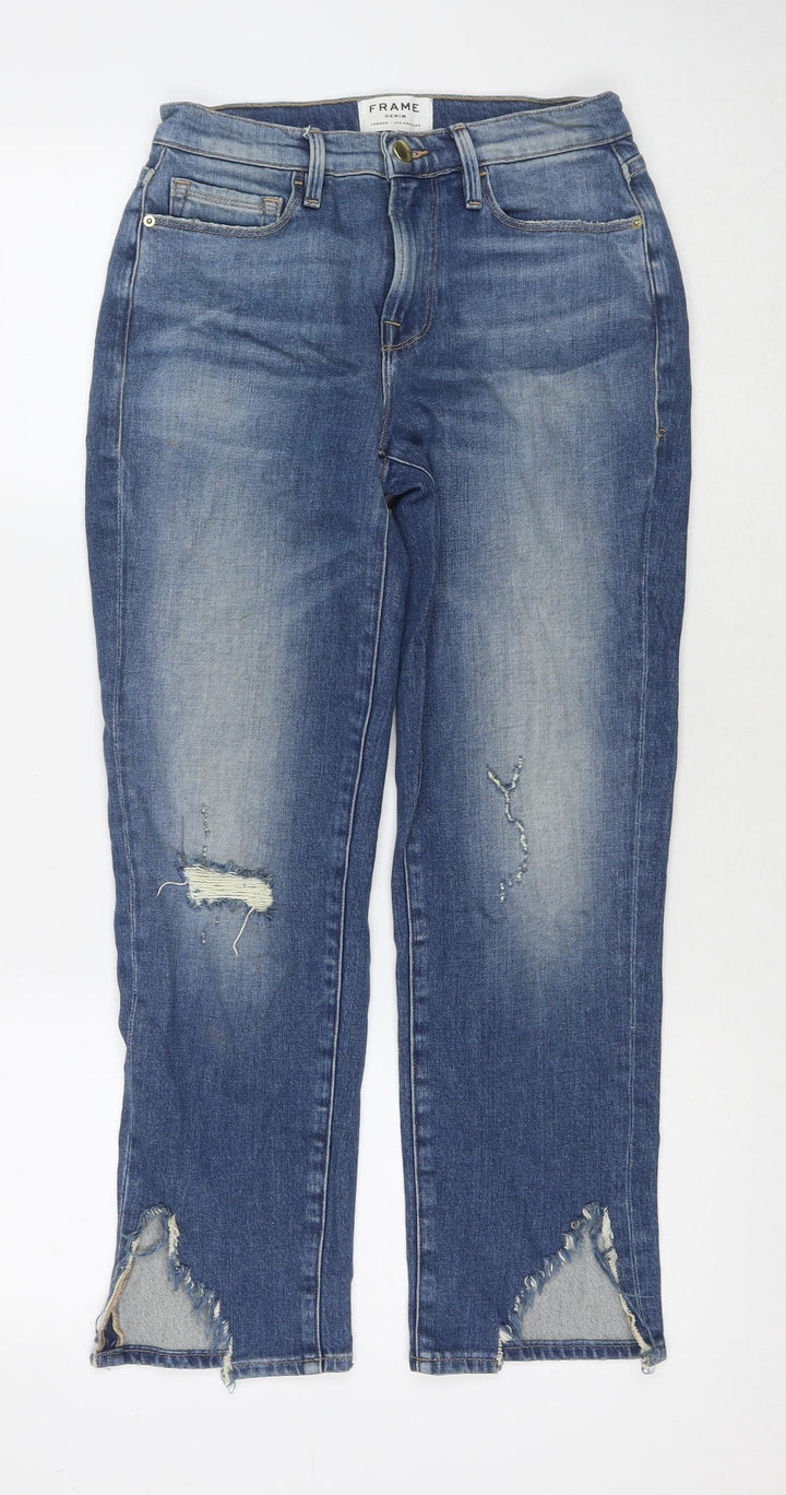 FRAME Womens Blue Cotton Straight Jeans Size 26 L27 in Regular Zip