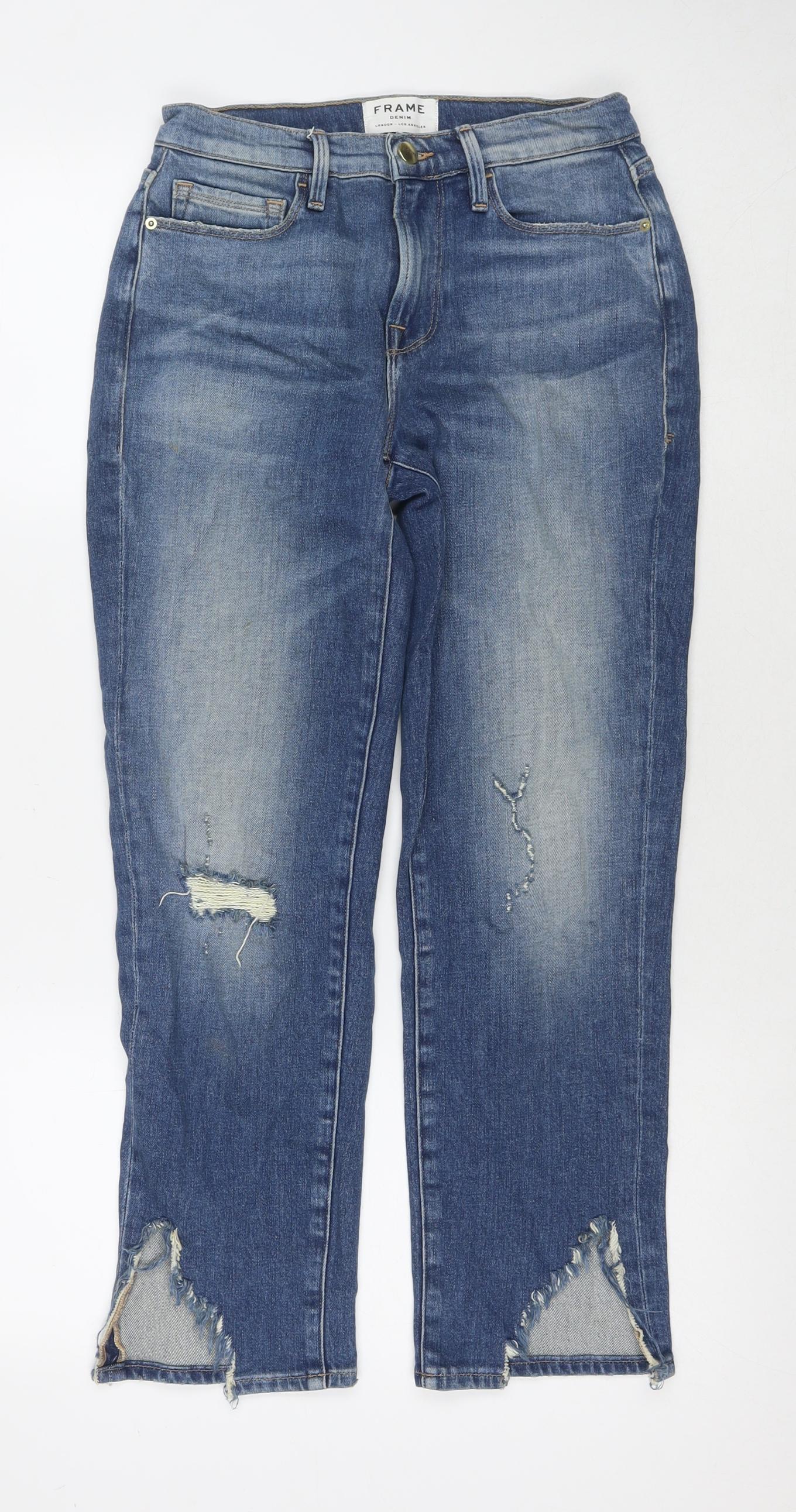 FRAME Womens Blue Cotton Straight Jeans Size 26 L27 in Regular Zip