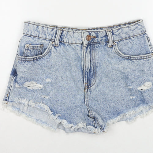 Zara Womens Blue Cotton Cut-Off Shorts Size 6 L3 in Regular Zip