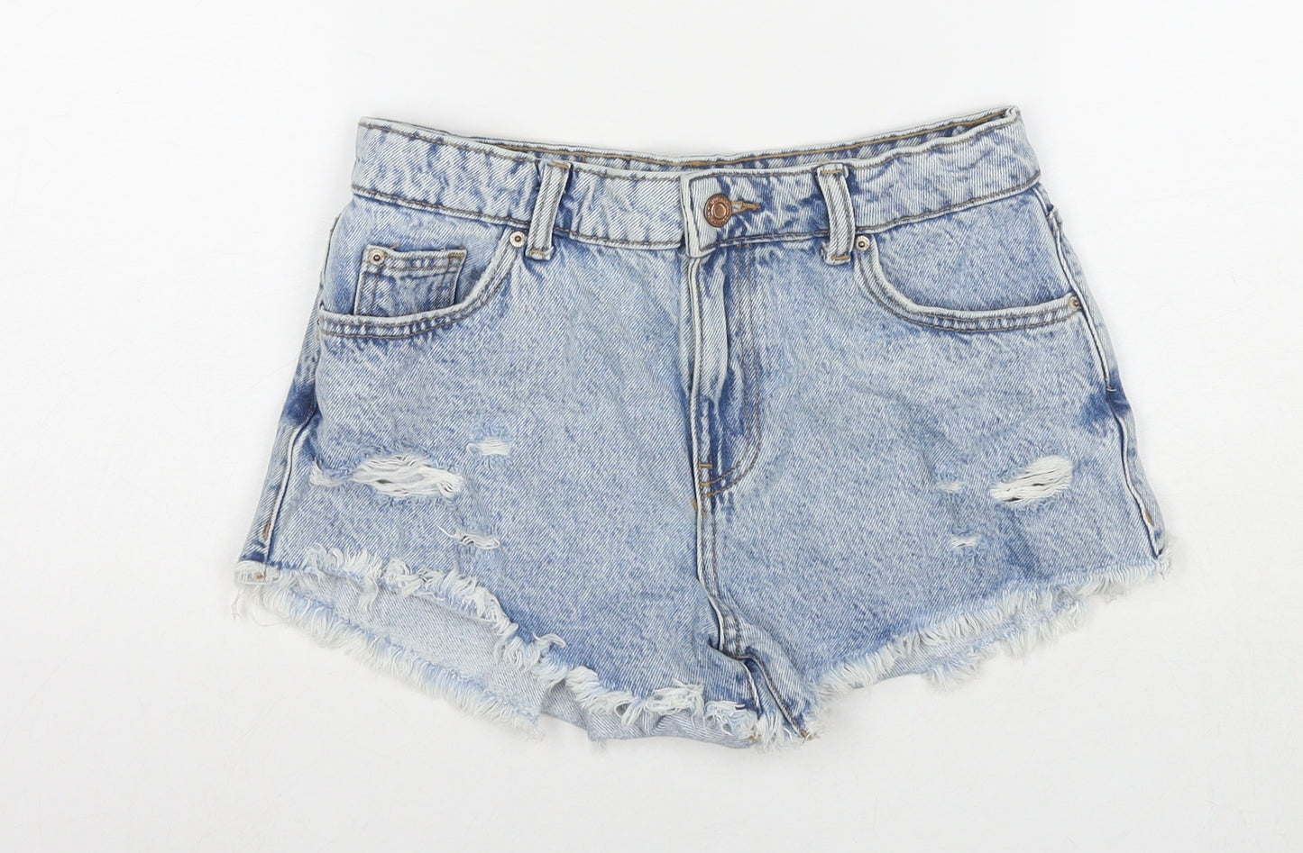 Zara Womens Blue Cotton Cut-Off Shorts Size 6 L3 in Regular Zip