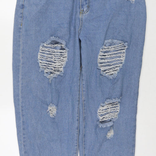 Boohoo Womens Blue Cotton Mom Jeans Size 16 L28 in Regular Zip