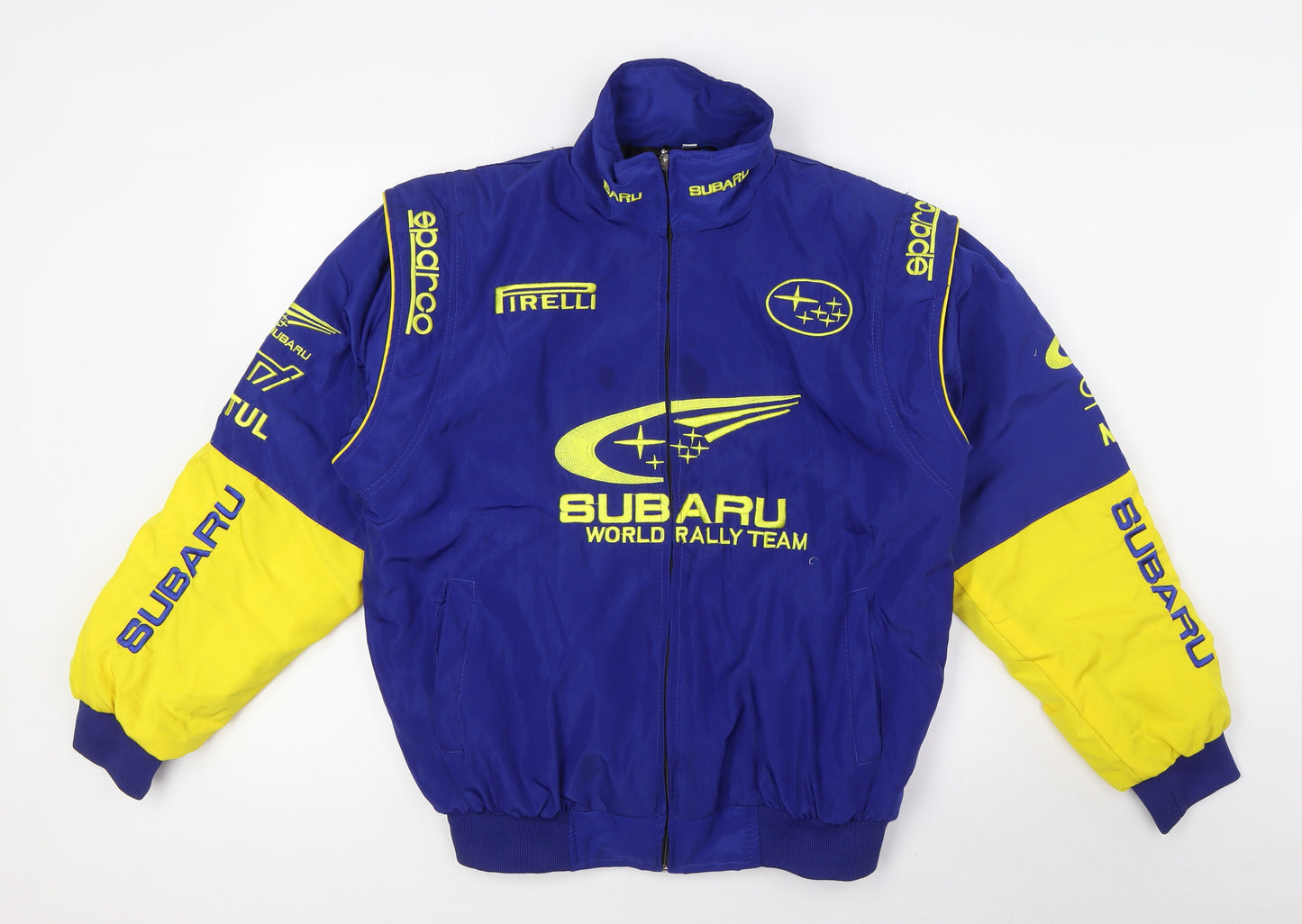 Subaru Mens Blue Bomber Jacket Coatigan Size M Zip - Racing