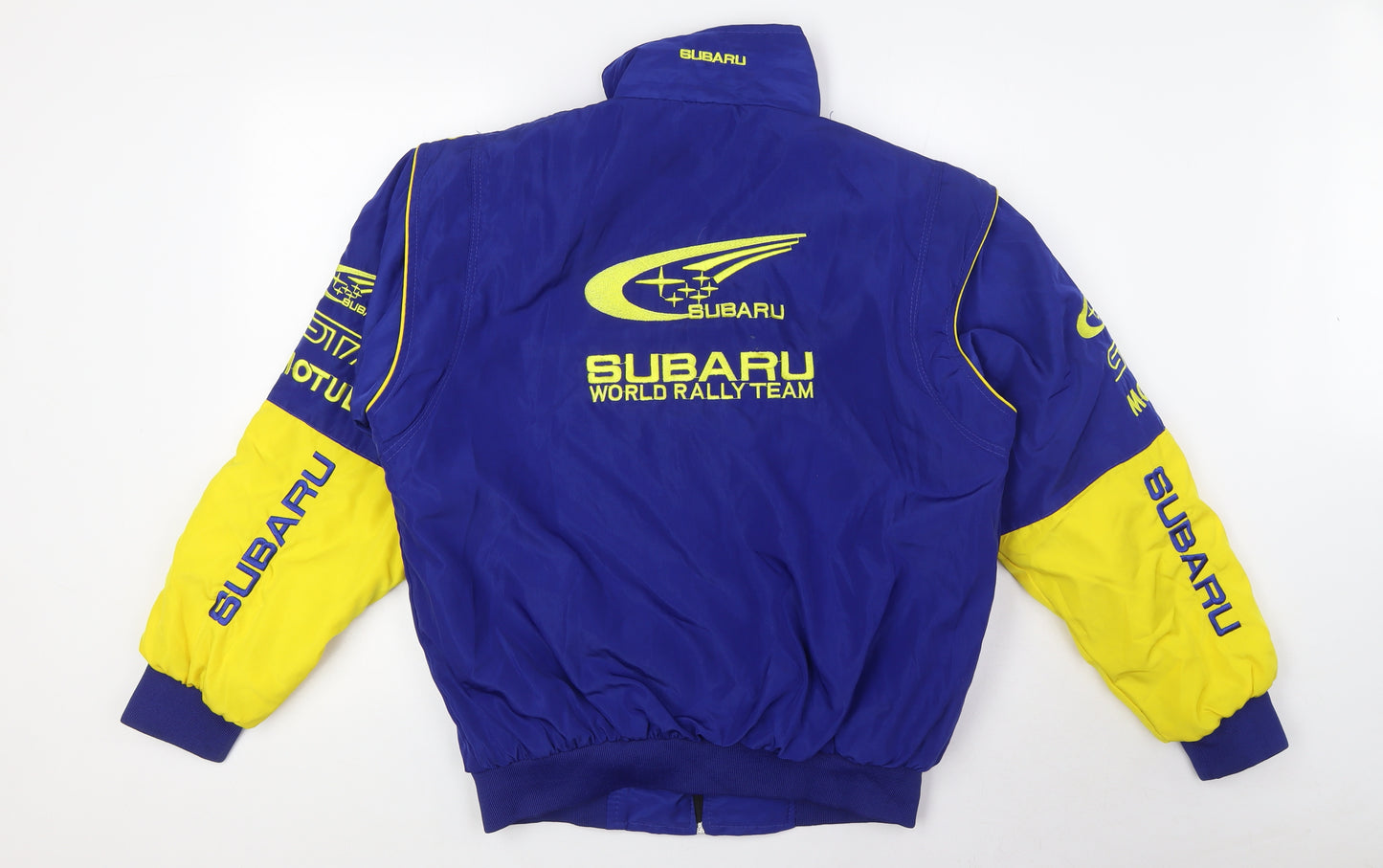 Subaru Mens Blue Bomber Jacket Coatigan Size M Zip - Racing