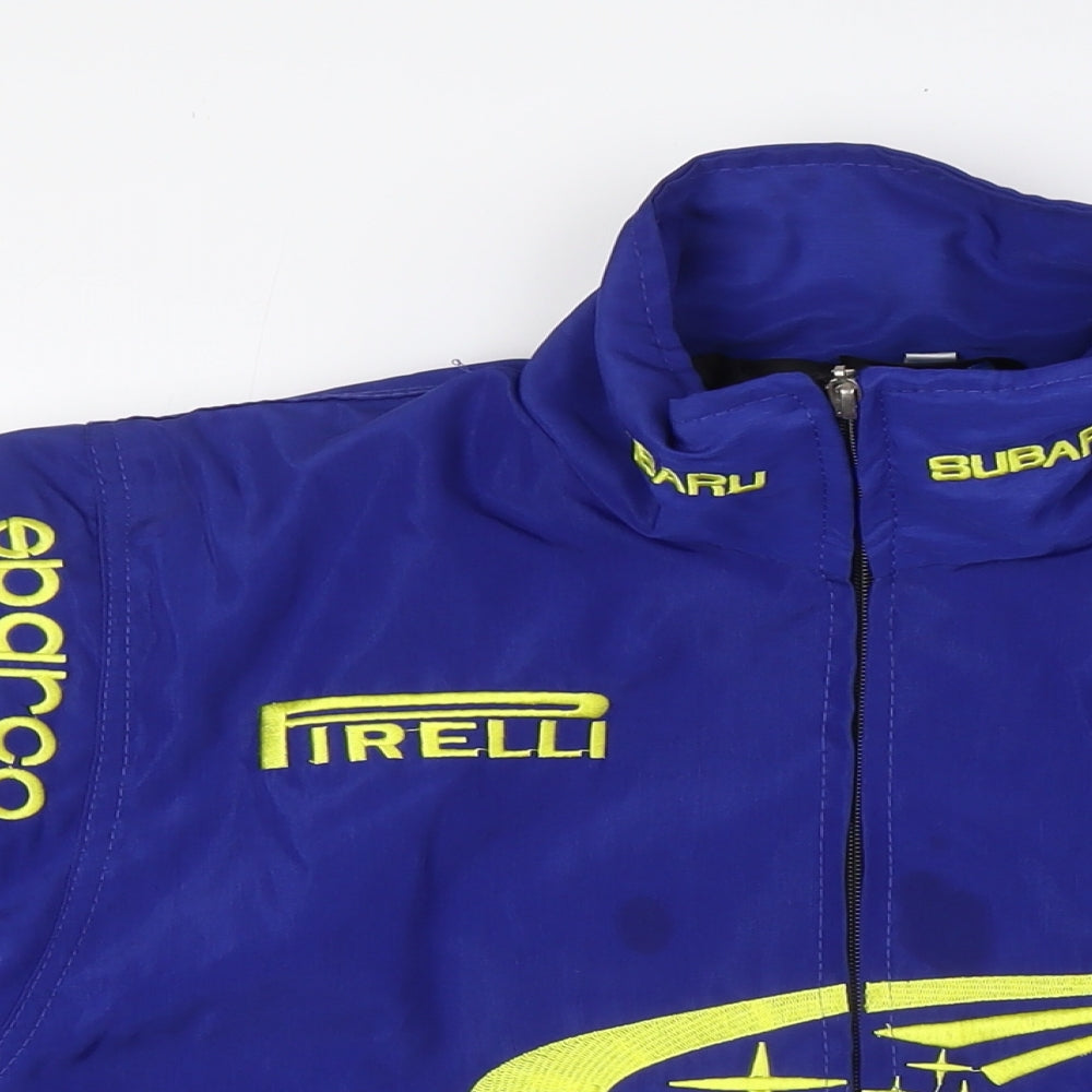 Subaru Mens Blue Bomber Jacket Coatigan Size M Zip - Racing