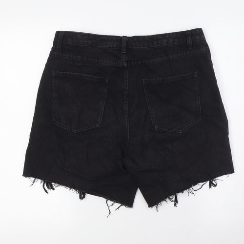 Signature8 Womens Black Cotton Basic Shorts Size L L6 in Regular Button - Raw Hem, Destressed