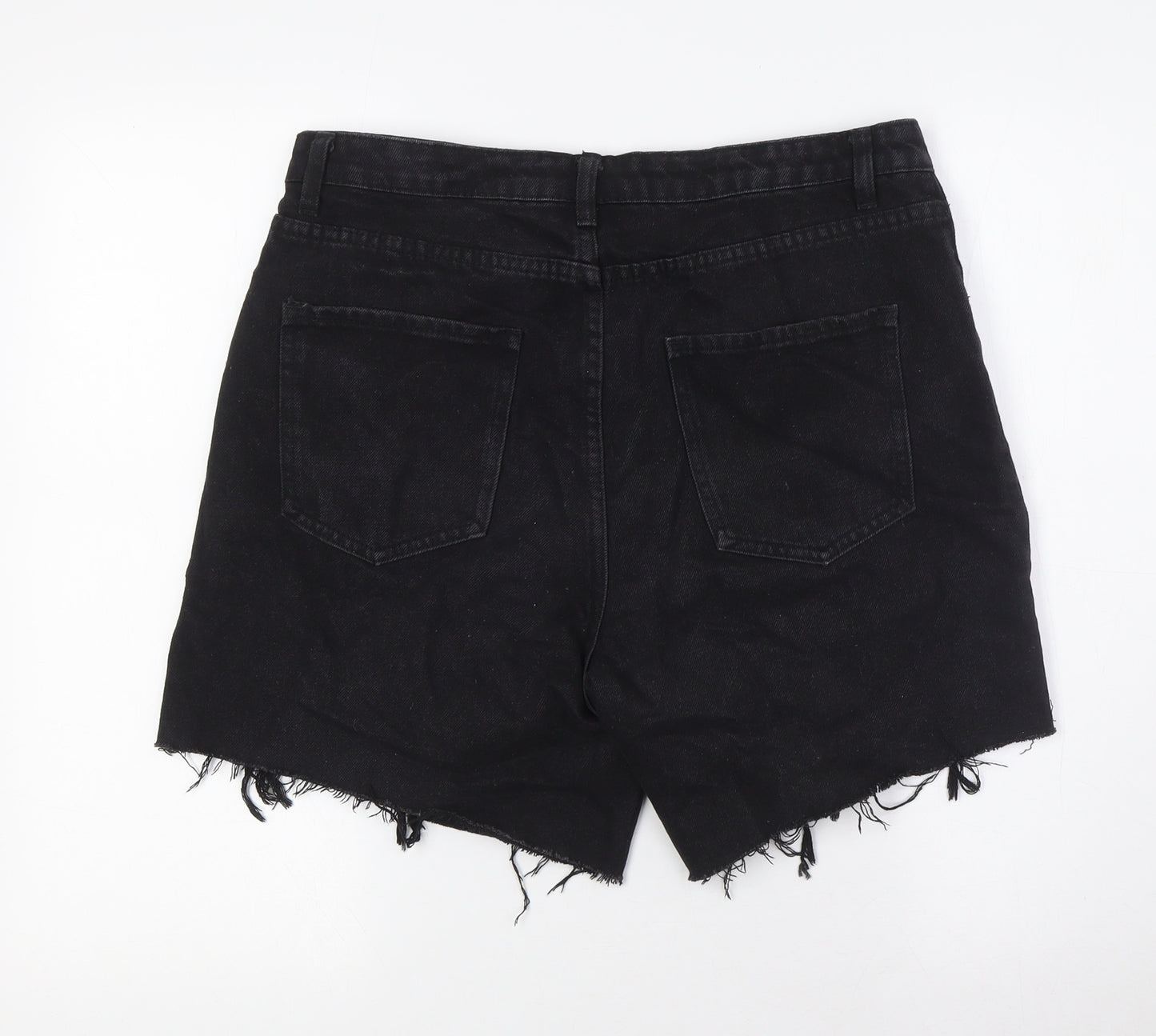 Signature8 Womens Black Cotton Basic Shorts Size L L6 in Regular Button - Raw Hem, Destressed