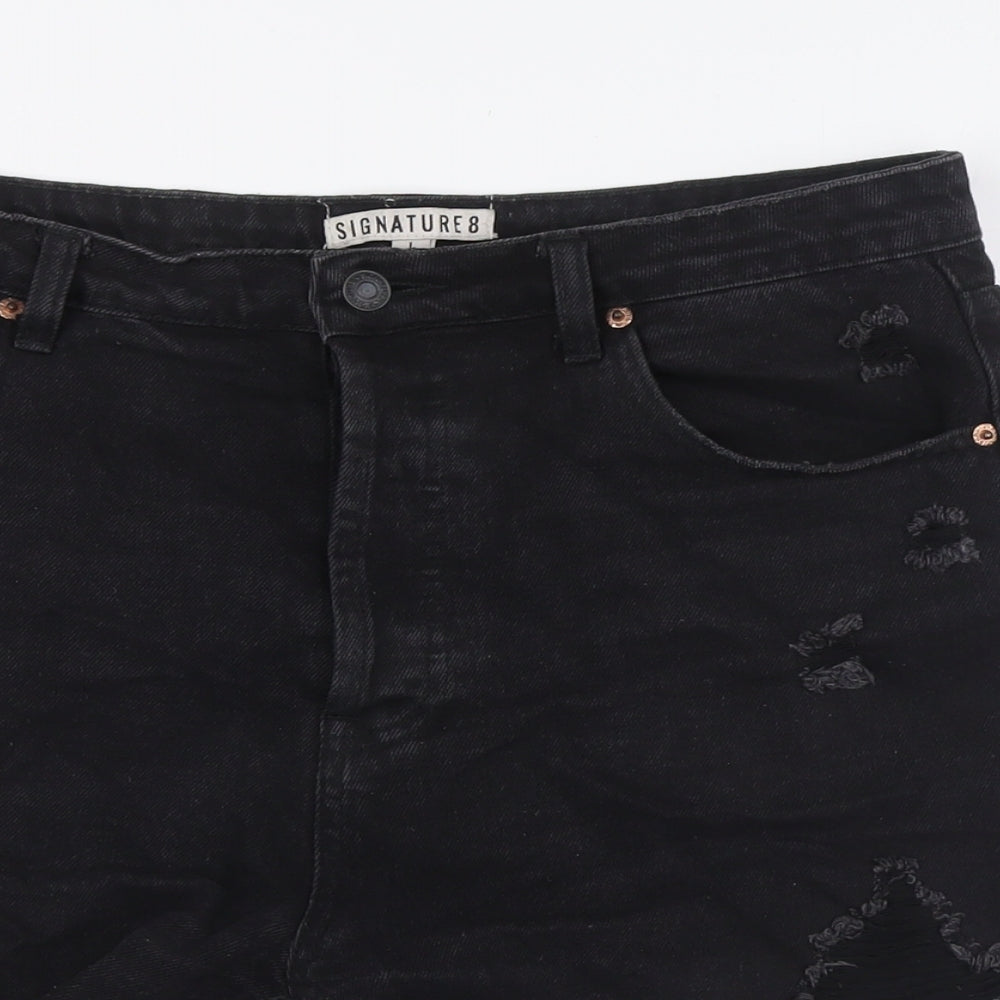 Signature8 Womens Black Cotton Basic Shorts Size L L6 in Regular Button - Raw Hem, Destressed