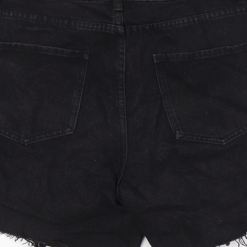 Signature8 Womens Black Cotton Basic Shorts Size L L6 in Regular Button - Raw Hem, Destressed