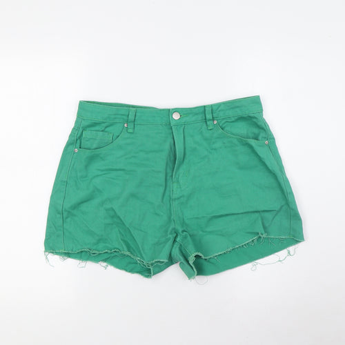 Urban Revivo Womens Green Cotton Bermuda Shorts Size 14 Regular Button - Raw Hem