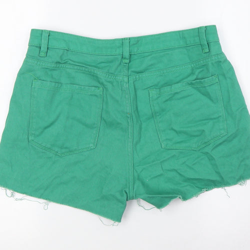 Urban Revivo Womens Green Cotton Bermuda Shorts Size 14 Regular Button - Raw Hem