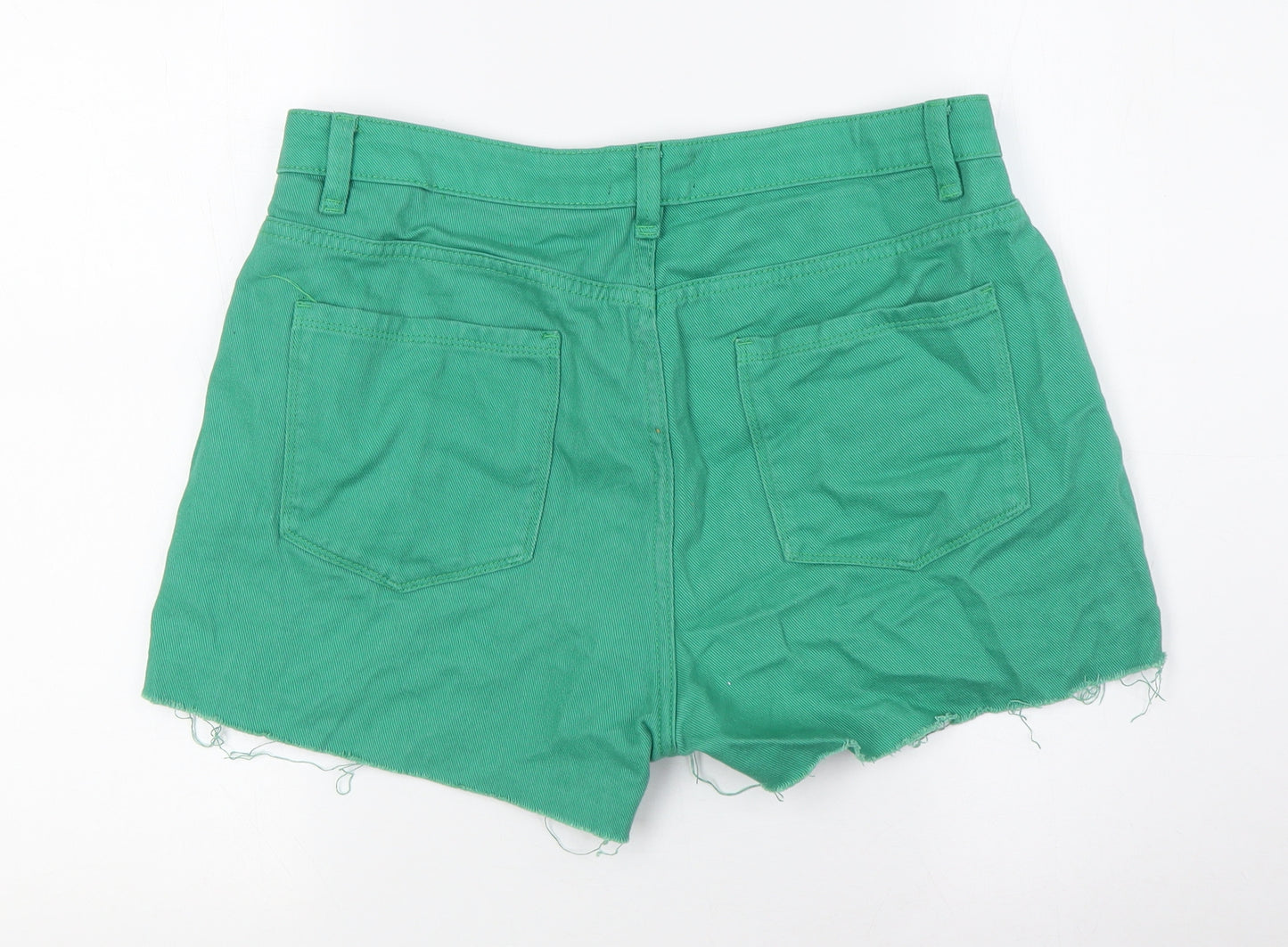 Urban Revivo Womens Green Cotton Bermuda Shorts Size 14 Regular Button - Raw Hem