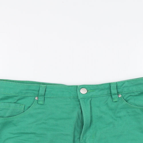 Urban Revivo Womens Green Cotton Bermuda Shorts Size 14 Regular Button - Raw Hem