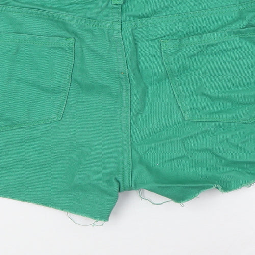 Urban Revivo Womens Green Cotton Bermuda Shorts Size 14 Regular Button - Raw Hem