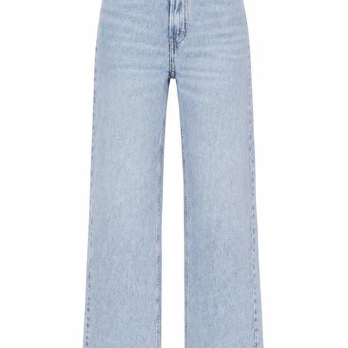 &Denim Womens Blue Cotton Wide-Leg Jeans Size 8 L31 in Regular Button - Raw Hem