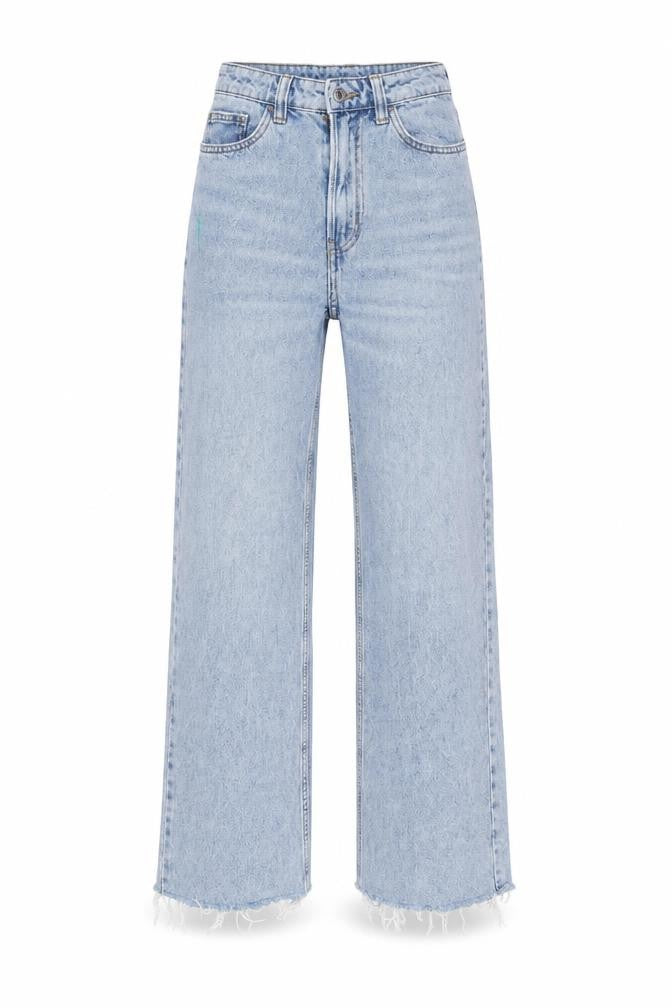 &Denim Womens Blue Cotton Wide-Leg Jeans Size 8 L31 in Regular Button - Raw Hem