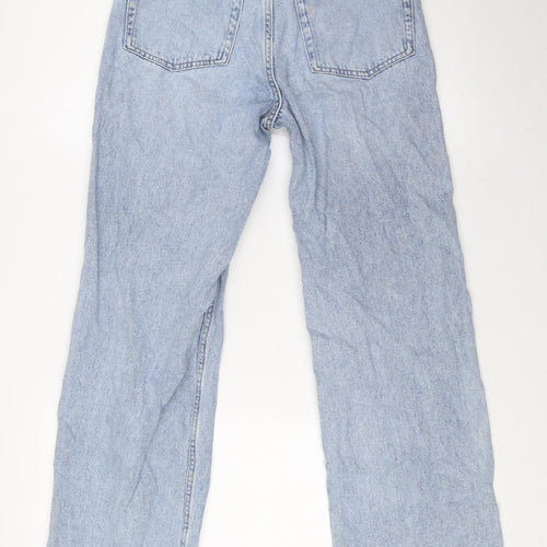 &Denim Womens Blue Cotton Wide-Leg Jeans Size 8 L31 in Regular Button - Raw Hem
