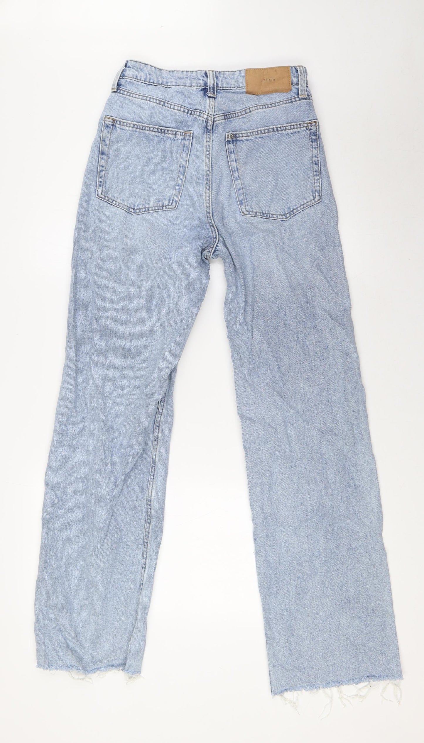 &Denim Womens Blue Cotton Wide-Leg Jeans Size 8 L31 in Regular Button - Raw Hem