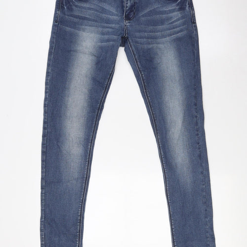 Daysie Womens Blue Cotton Skinny Jeans Size 12 L32 in Slim Button - Ankle Detail
