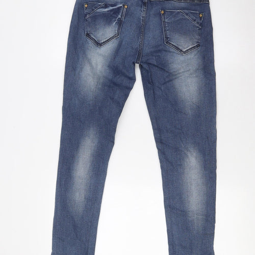 Daysie Womens Blue Cotton Skinny Jeans Size 12 L32 in Slim Button - Ankle Detail