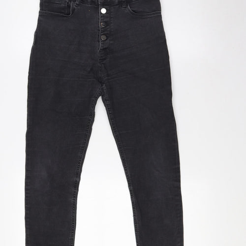 Zara Womens Black Cotton Skinny Jeans Size 8 L27 in Regular Button - High Waist