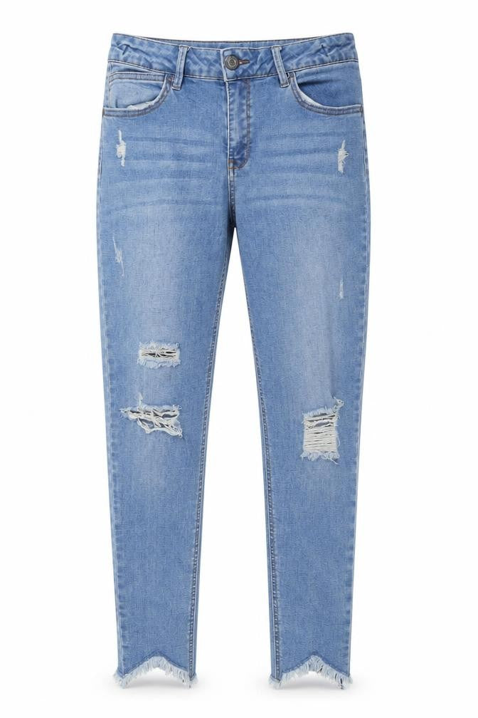 Candy Girls Blue Cotton Jegging Jeans Size 16 Years L27 in Slim Button - Raw Hem, Destressed