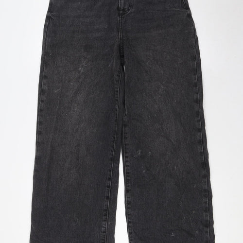 New Look Womens Black Cotton Wide-Leg Jeans Size 8 L31 in Regular Button