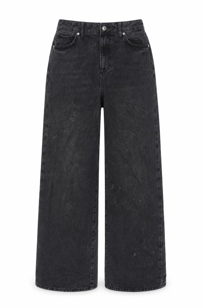 New Look Womens Black Cotton Wide-Leg Jeans Size 8 L31 in Regular Button