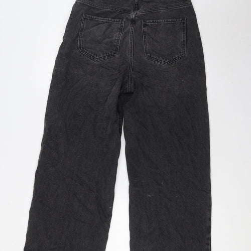 New Look Womens Black Cotton Wide-Leg Jeans Size 8 L31 in Regular Button