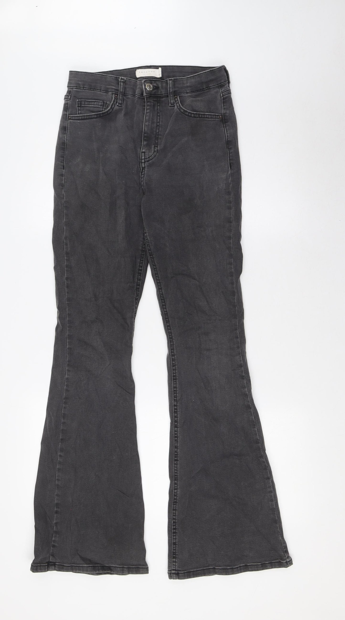 Topshop Womens Black Cotton Bootcut Jeans Size 28 L32 in Regular Button