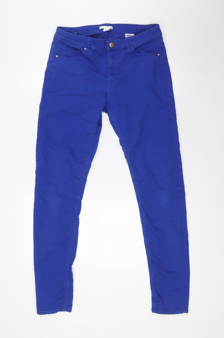 H&M Womens Blue Cotton Skinny Jeans Size 14 L30 in Regular Button