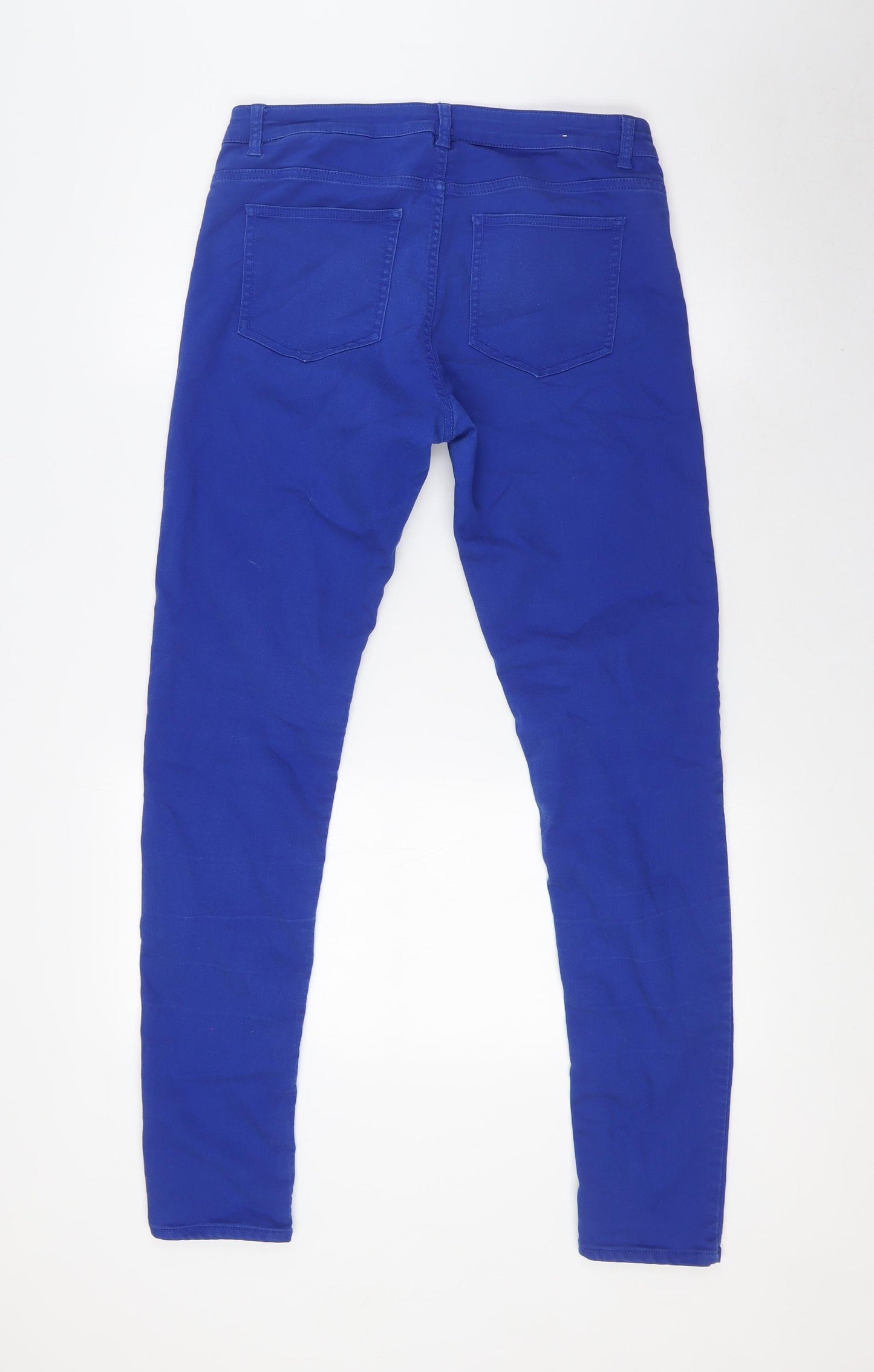 H&M Womens Blue Cotton Skinny Jeans Size 14 L30 in Regular Button
