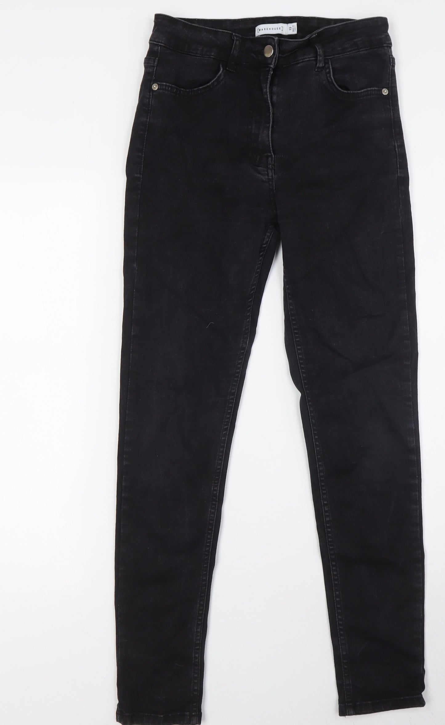 Warehouse Womens Black Cotton Skinny Jeans Size 12 L28 in Slim Button