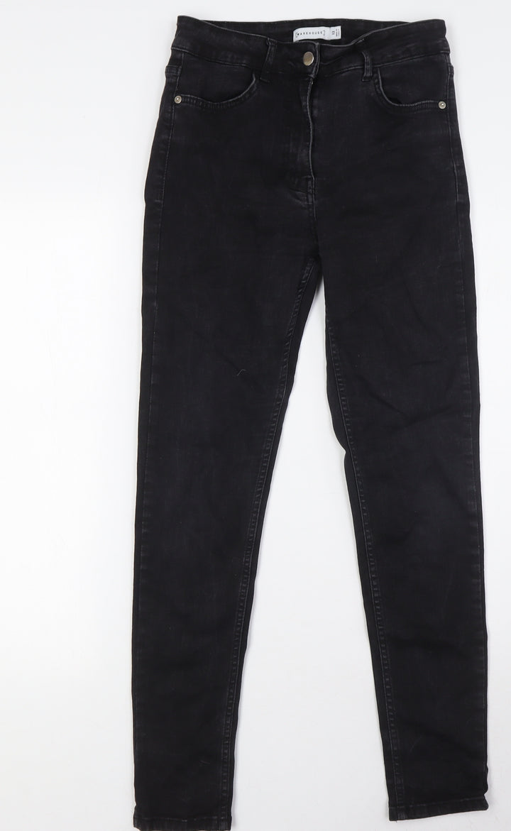 Warehouse Womens Black Cotton Skinny Jeans Size 12 L28 in Slim Button