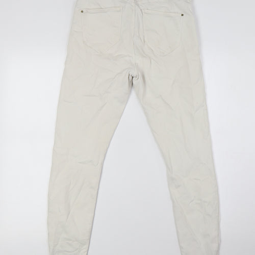 River Island Womens Ivory Cotton Skinny Jeans Size 12 L29 in Regular Button - Raw Hem