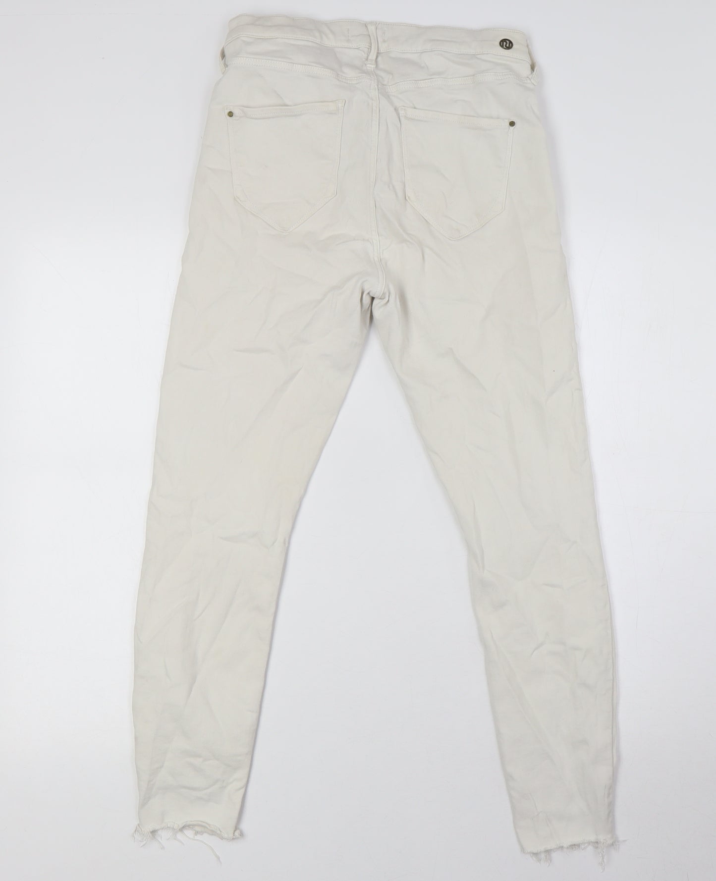 River Island Womens Ivory Cotton Skinny Jeans Size 12 L29 in Regular Button - Raw Hem