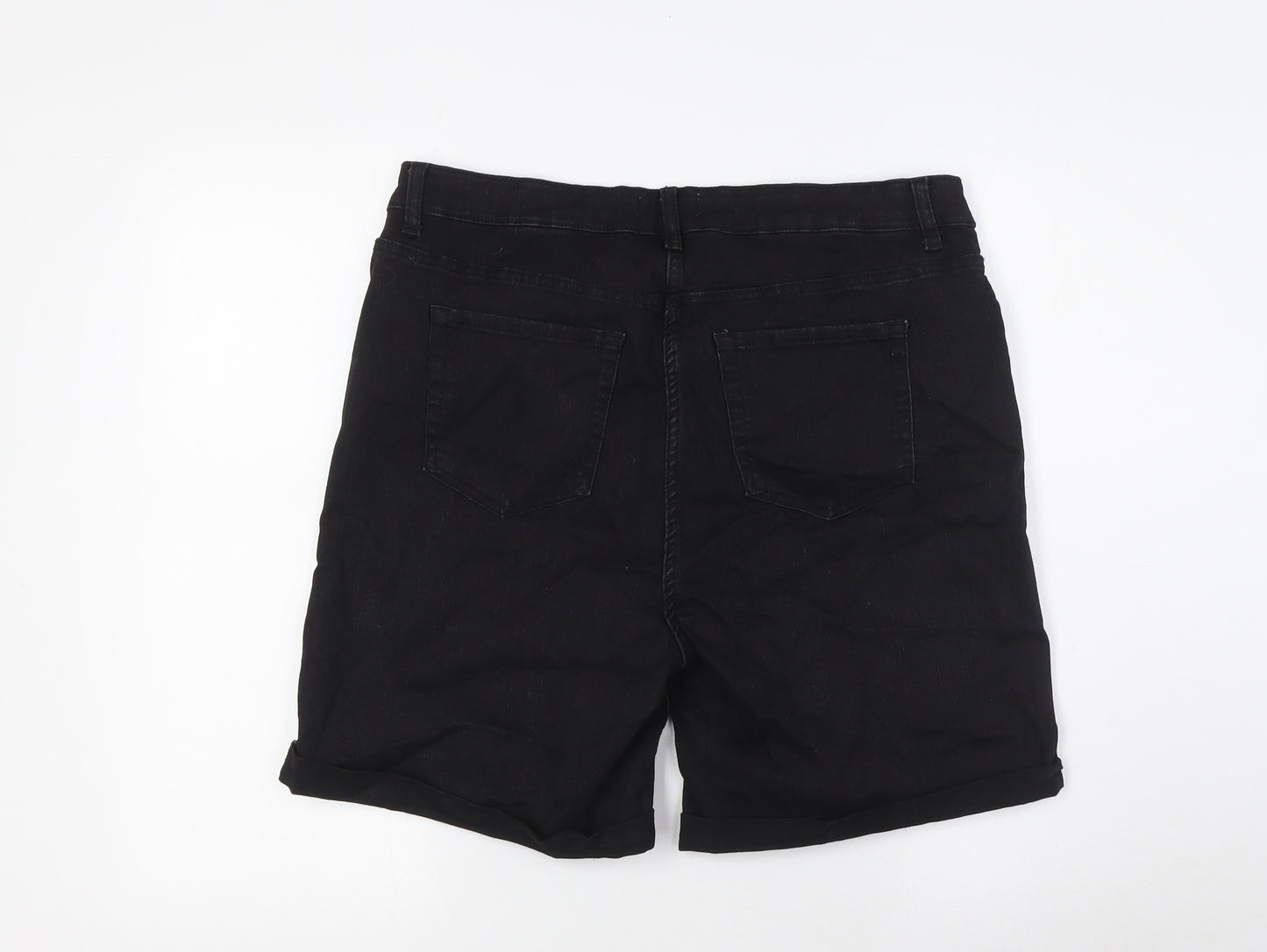 Papaya Womens Black Cotton Basic Shorts Size 16 Regular Button - Turn Ups