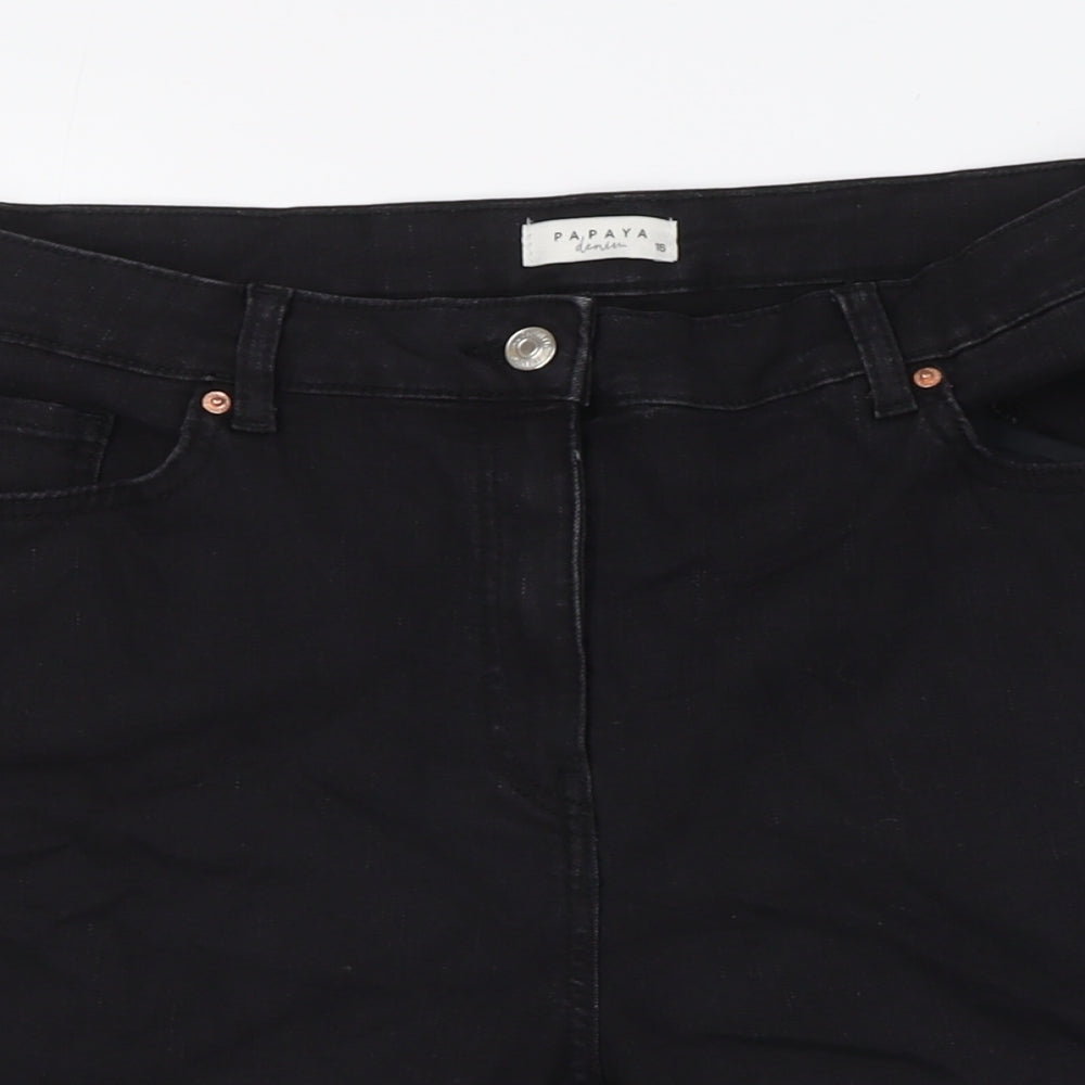 Papaya Womens Black Cotton Basic Shorts Size 16 Regular Button - Turn Ups