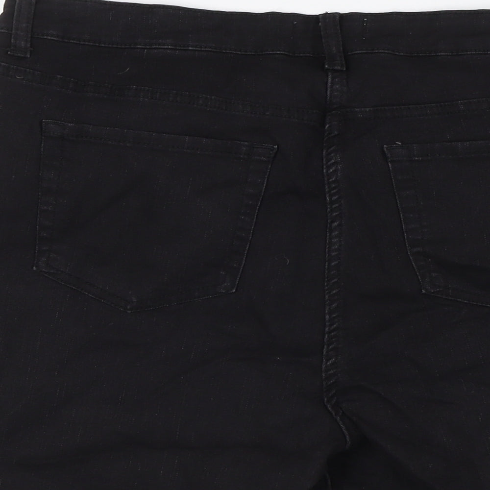 Papaya Womens Black Cotton Basic Shorts Size 16 Regular Button - Turn Ups
