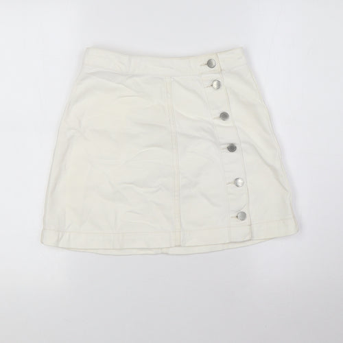 Topshop Womens Ivory Cotton A-Line Skirt Size 26 Button