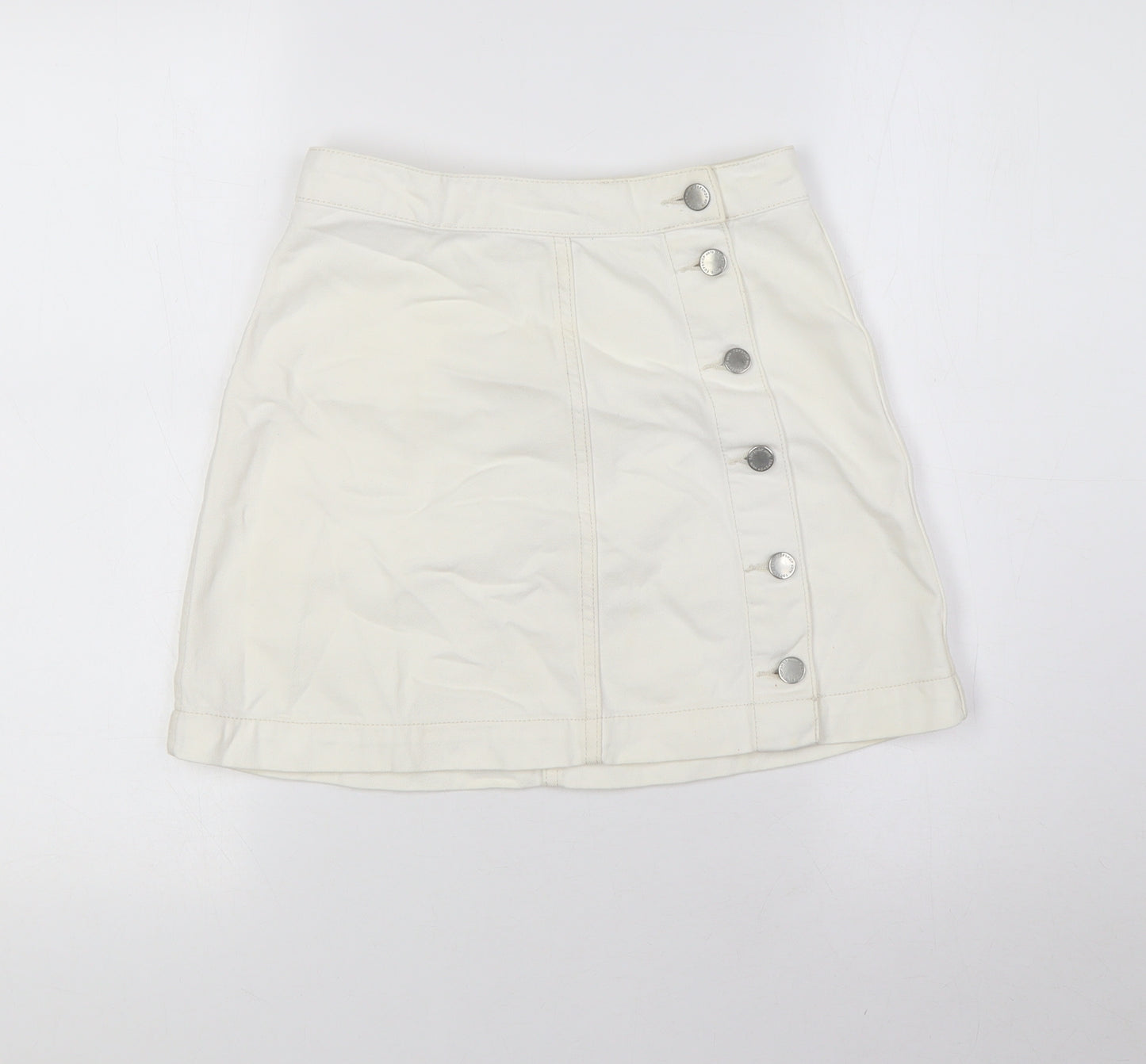 Topshop Womens Ivory Cotton A-Line Skirt Size 26 Button