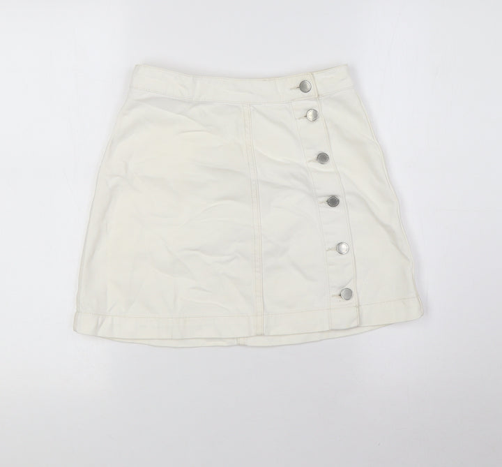 Topshop Womens Ivory Cotton A-Line Skirt Size 26 Button