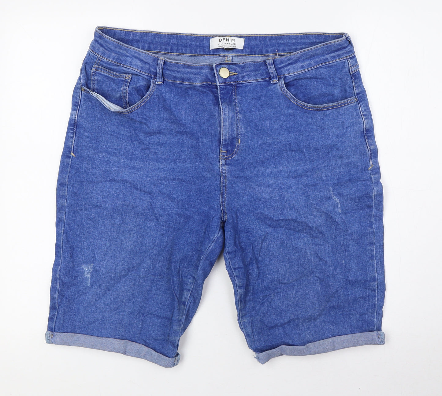 Dorothy Perkins Womens Blue Cotton Basic Shorts Size 16 L11 in Regular Button - Turn Ups