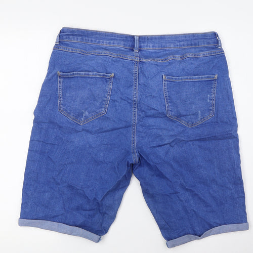 Dorothy Perkins Womens Blue Cotton Basic Shorts Size 16 L11 in Regular Button - Turn Ups