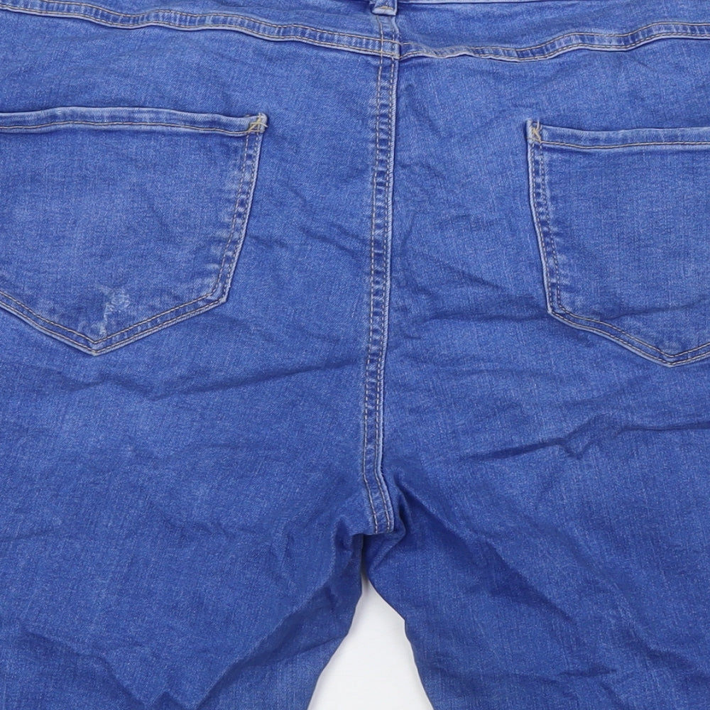 Dorothy Perkins Womens Blue Cotton Basic Shorts Size 16 L11 in Regular Button - Turn Ups