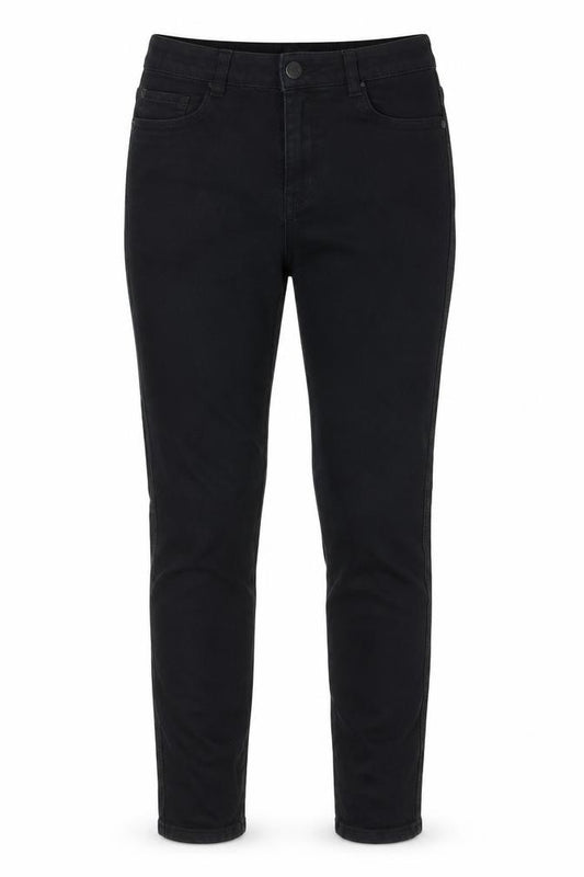 Front view of Next women’s black cotton skinny jeans, size UK 12, 28-inch leg regular button