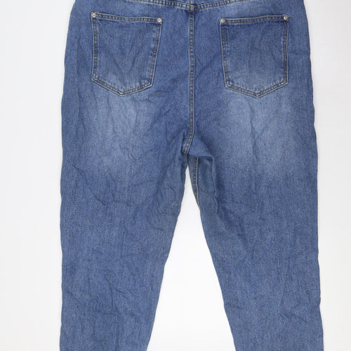 Boohoo Womens Blue Cotton Straight Jeans Size 18 L27 in Regular Button - Raw Hem