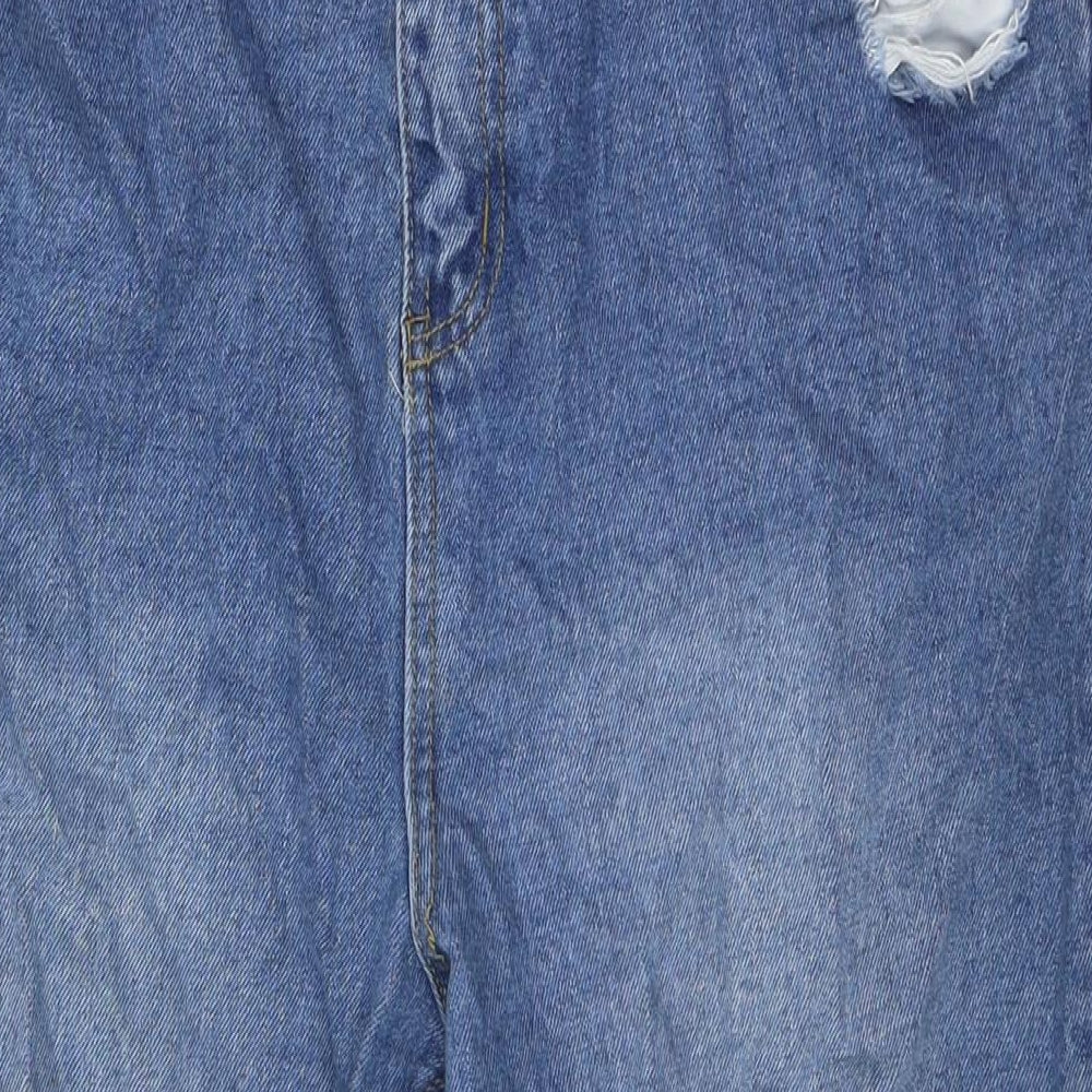 Boohoo Womens Blue Cotton Straight Jeans Size 18 L27 in Regular Button - Raw Hem