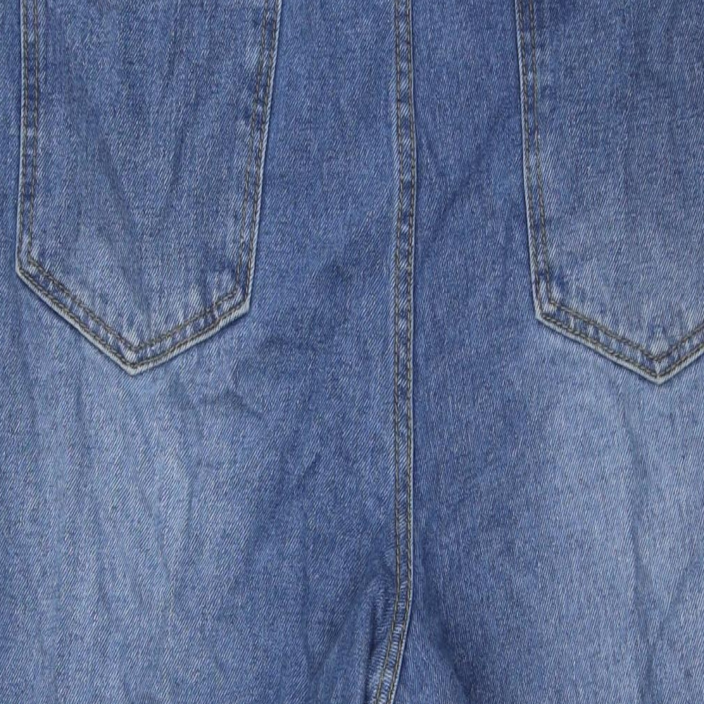 Boohoo Womens Blue Cotton Straight Jeans Size 18 L27 in Regular Button - Raw Hem