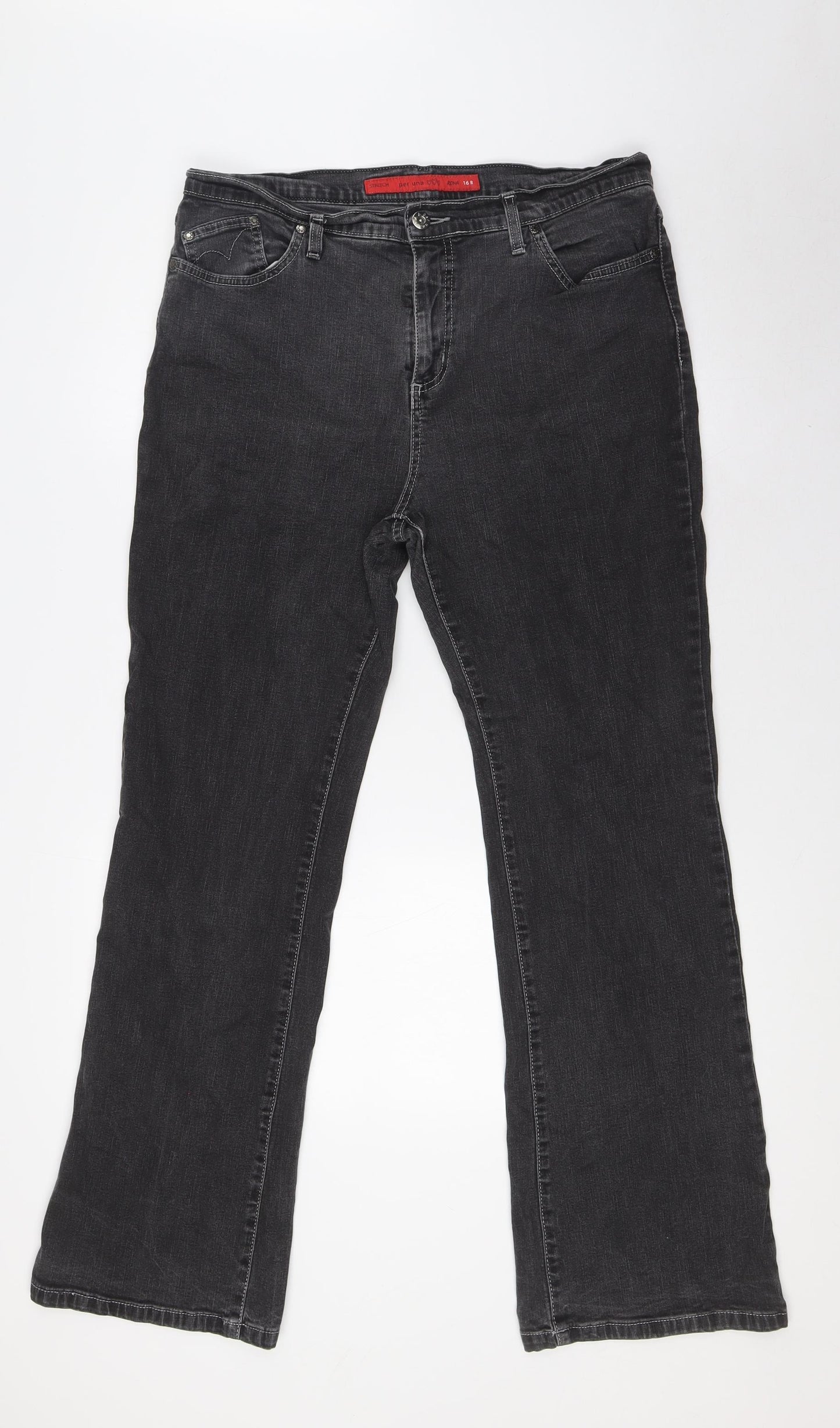 Per Una Womens Black Cotton Bootcut Jeans Size 16 L31 in Regular Button