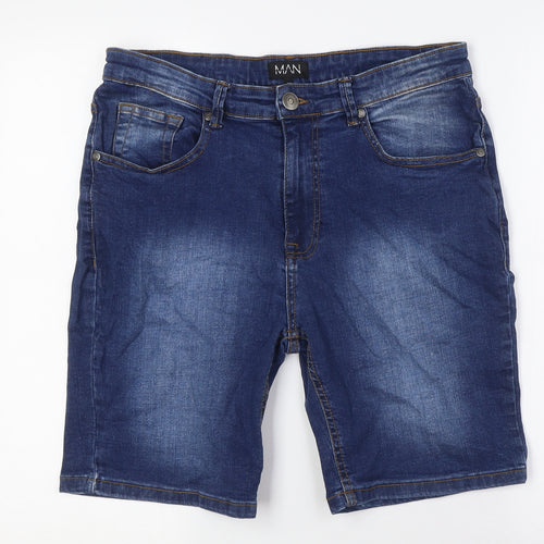MAN Mens Blue Cotton Bermuda Shorts Size 34 in L9 in Regular Button
